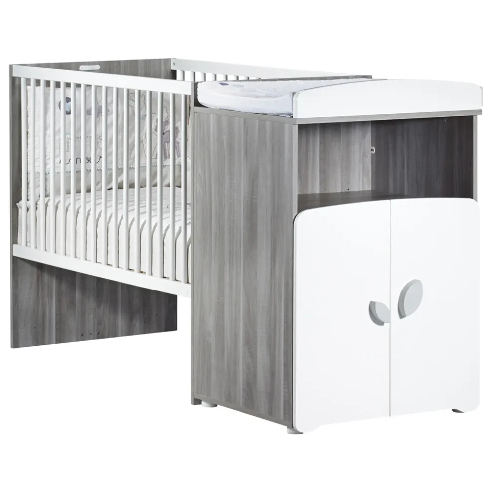 Lit bébé combiné évolutif 60x120cm en 90x190cm leaf