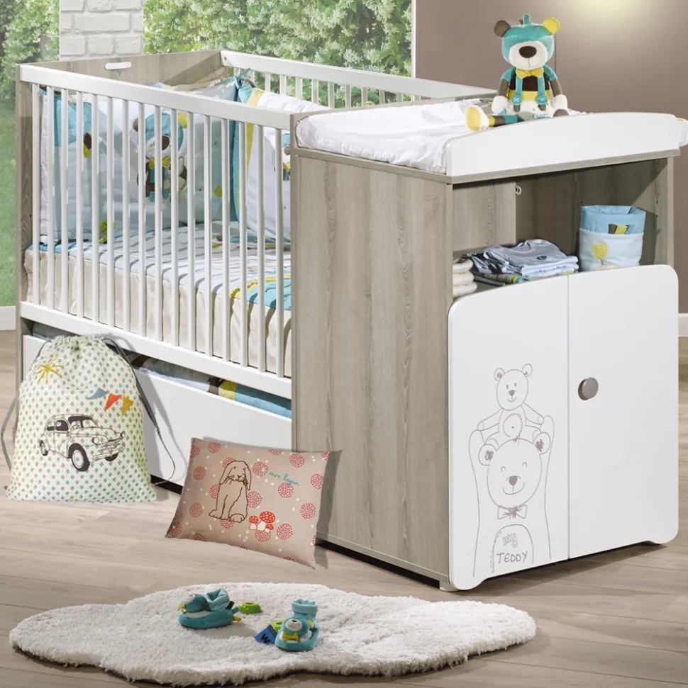 Lit bébé combiné évolutif 60x120 en 90x190 teddy