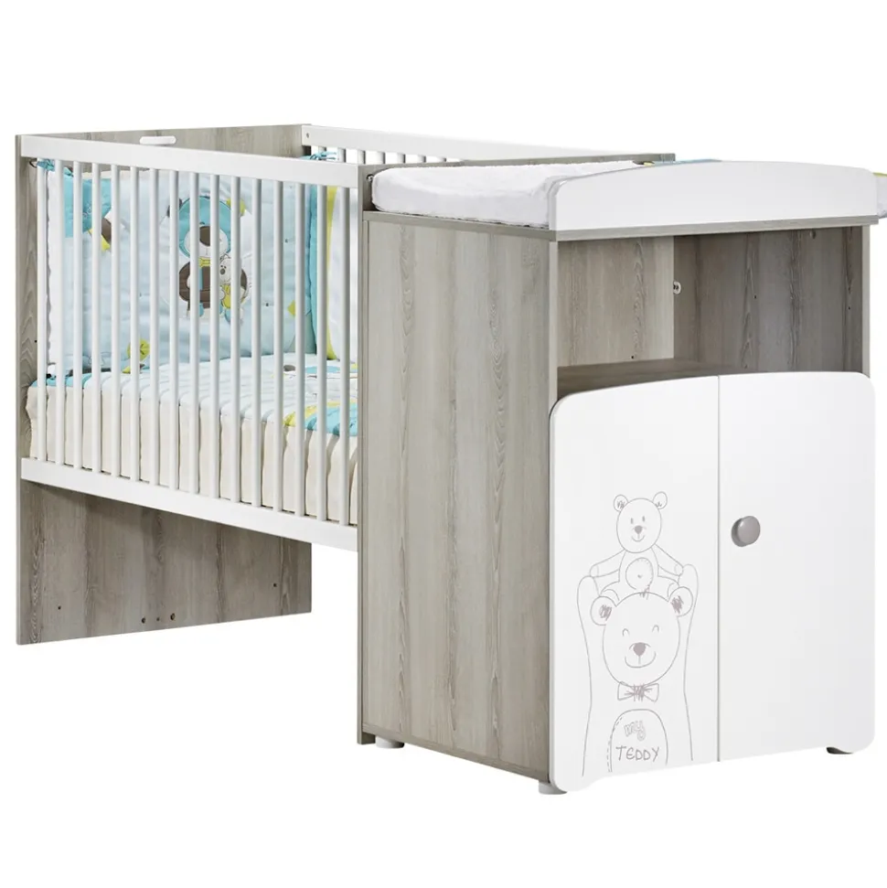 Lit bébé combiné évolutif 60x120 en 90x190 teddy