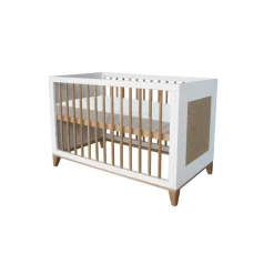 Lit bébé évolutif nami cannage rotin 60x120 cm neige