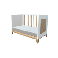 Lit bébé évolutif nami cannage rotin 60x120 cm neige