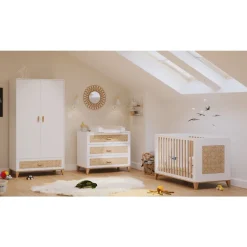Lit bébé évolutif nami cannage rotin 60x120 cm neige