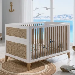 Lit bébé évolutif nami canne de rotin 70 x 140 neige