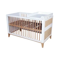 Lit bébé évolutif nami canne de rotin 70 x 140 neige