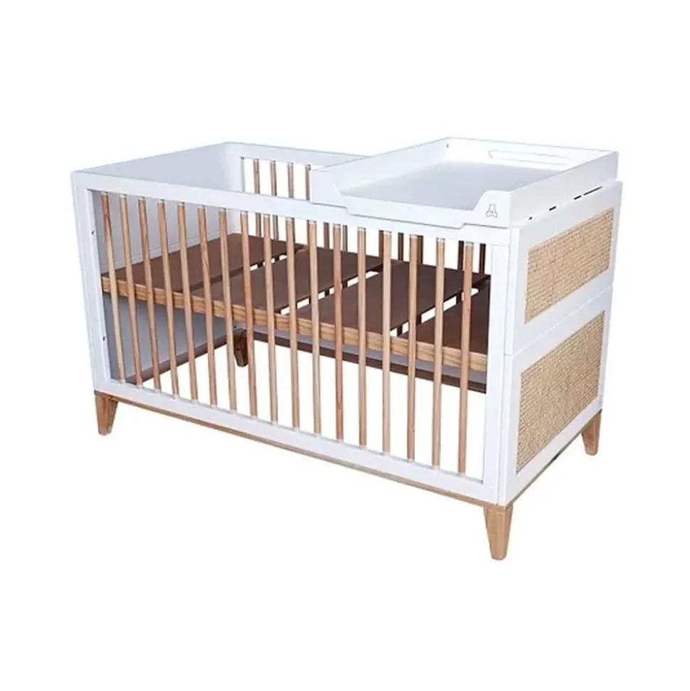 Lit bébé évolutif nami canne de rotin 70 x 140 neige