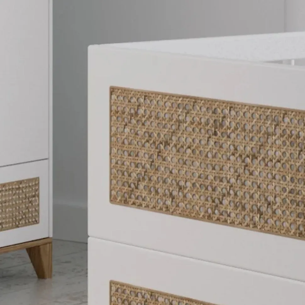 Lit bébé évolutif nami canne de rotin 70 x 140 neige
