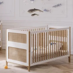 Lit bébé évolutif océania canne de rotin 70 x140 cm neige