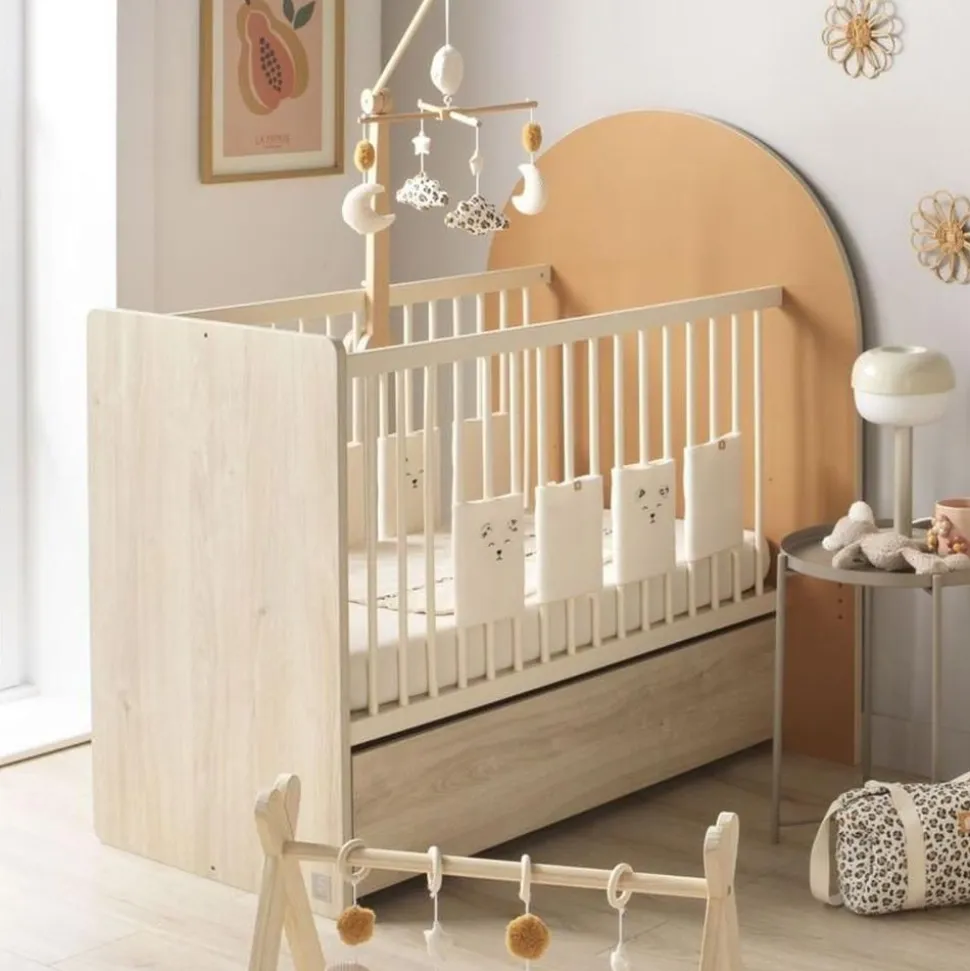 Lit bébé évolutif 60x120 cm en 90x190 cm arche caramel