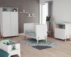Lit bébé 60x120 cm pirate blanc et hêtre verni