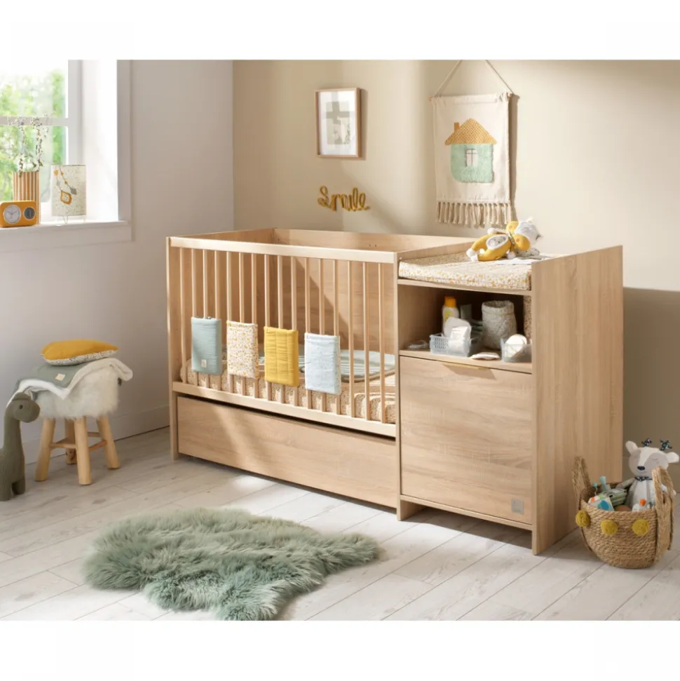 Lit chambre évolutif avec commode 1 porte azur