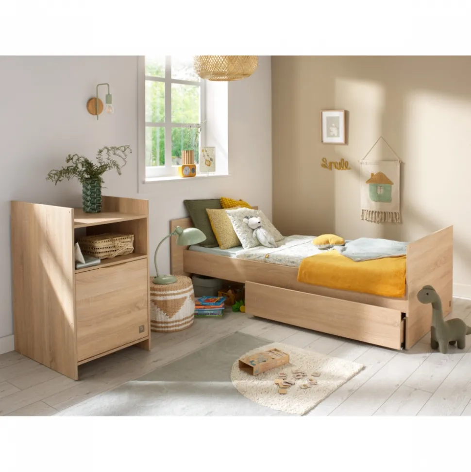 Lit chambre évolutif avec commode 1 porte azur