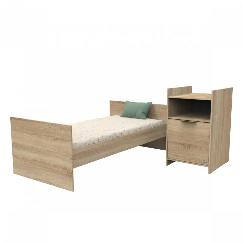 Lit chambre évolutif avec commode 1 porte azur