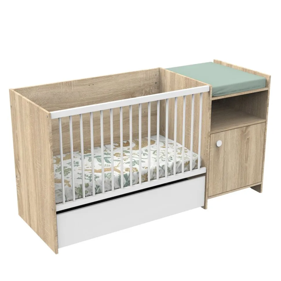 Lit chambre évolutif commode 1 porte up chêne doré