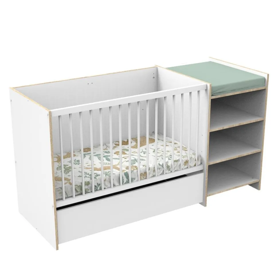 Lit chambre évolutif commode étagère first blanc chant bois