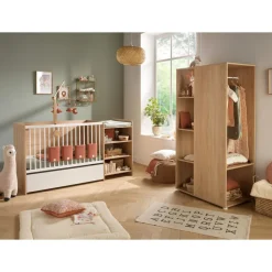 Lit chambre évolutif commode étagère up chêne doré