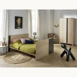 Lit évolutif bébé combiné 70x140 cm en 140x200 cm nova gris volcan