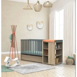 Lit évolutif bébé combiné 60x120 cm en 90x190 cm + tiroir de lit nova gris volcan