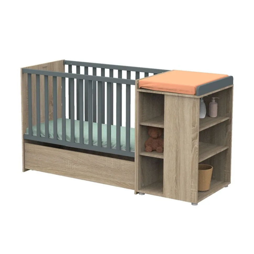 Lit évolutif bébé combiné 60x120 cm en 90x190 cm + tiroir de lit nova gris volcan