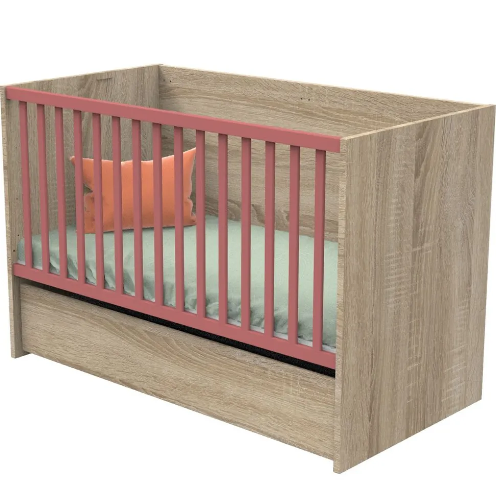 Lit évolutif bébé combiné 70x140 cm en 140x200 cm nova rose canyon