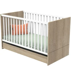 Lit évolutif bébé 70x140 cm + tiroir de lit nova blanc lin
