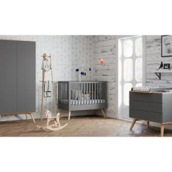 Lit 60x120 graphite et bois nature