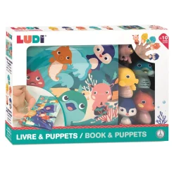 Livre de bain avec 5 marionnettes à doigts
