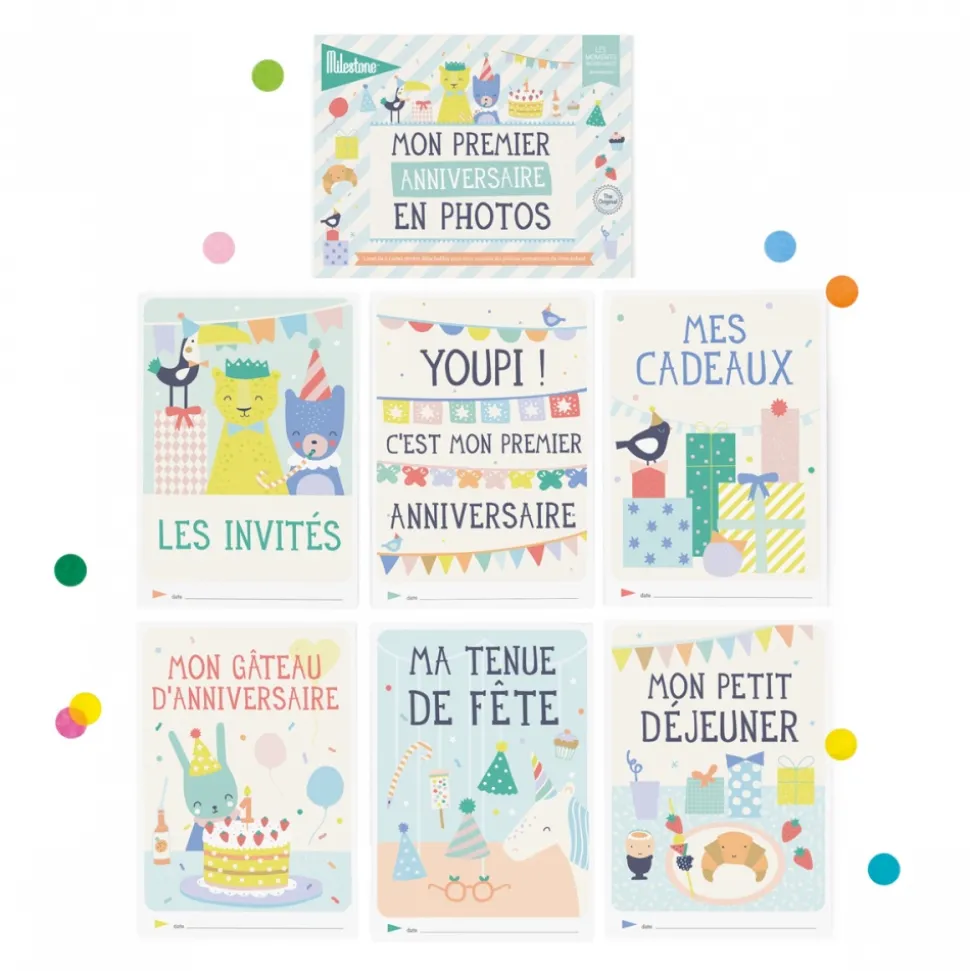 Livret de 6 cartes étapes détachables mon premier anniversaire en photos