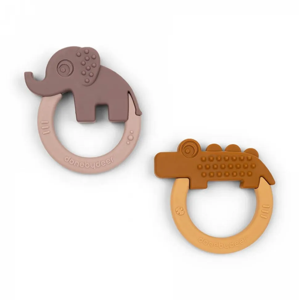 Lot de 2 anneaux de dentition en silicone deer friends mustard / powder