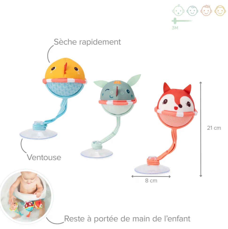 Lot de 3 balles de bain joe, alice et gaspard