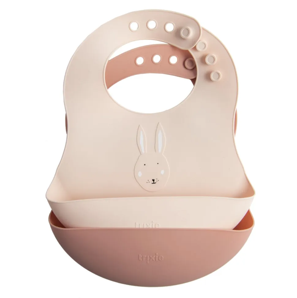 Lot de 2 bavoirs avec récupérateur en silicone mrs. rabbit