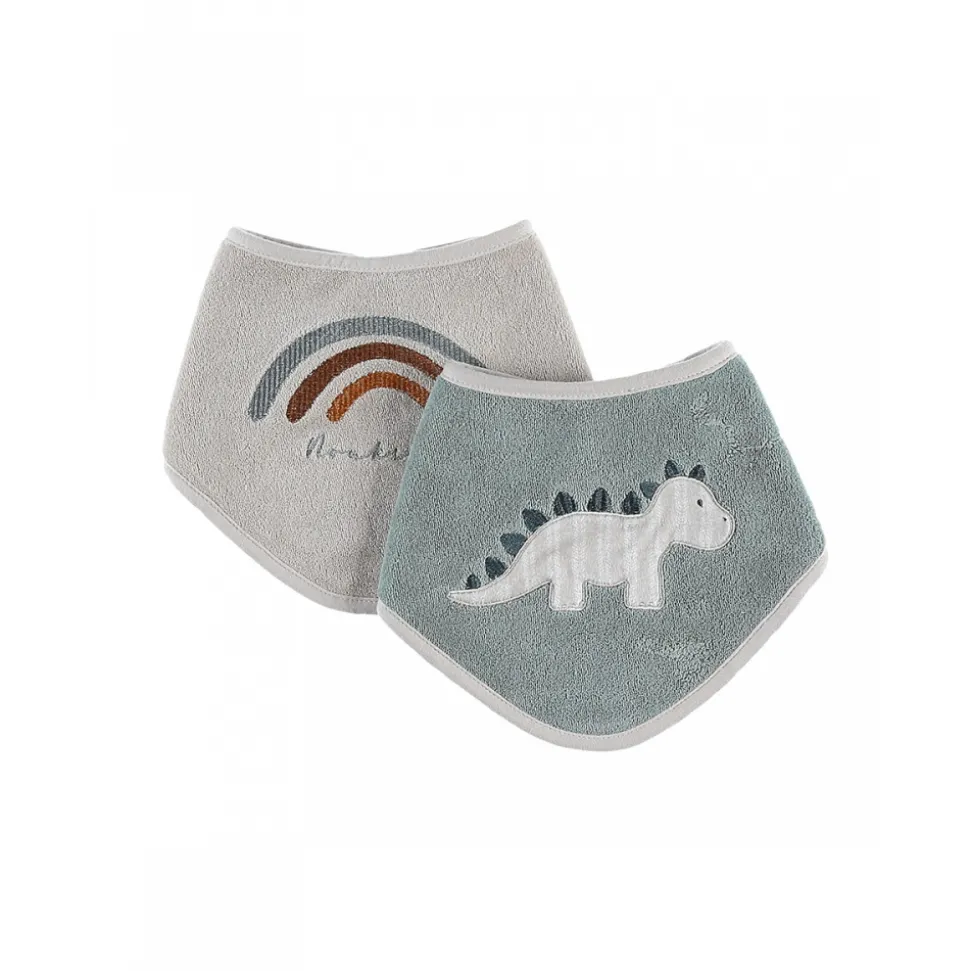 Lot de 2 bavoirs bandana dinosaure et arc en ciel