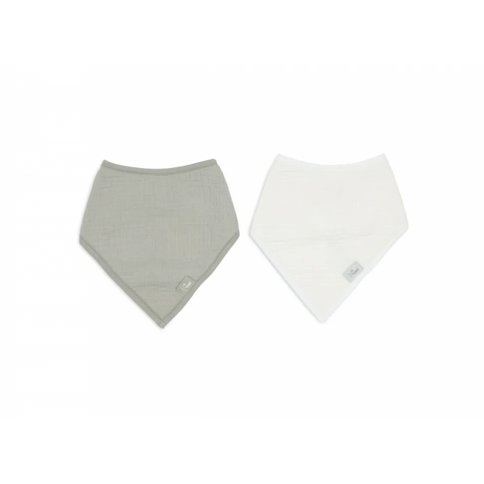 Lot de 2 bavoirs bandana gaze de coton olive green & oatmeal