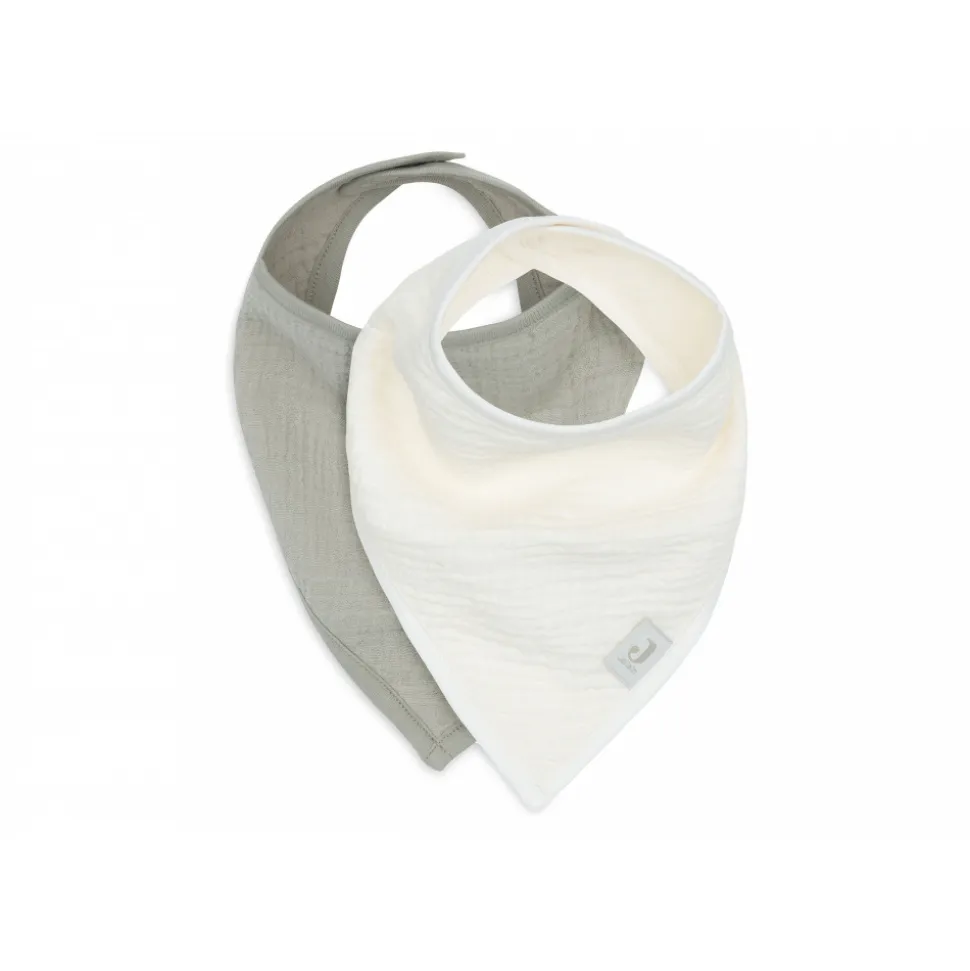 Lot de 2 bavoirs bandana gaze de coton olive green & oatmeal