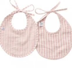 Lot de 2 bavoirs gaze de coton - soft stripes vieux rose