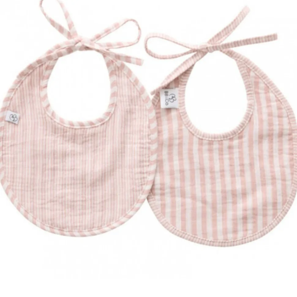 Lot de 2 bavoirs gaze de coton - soft stripes vieux rose