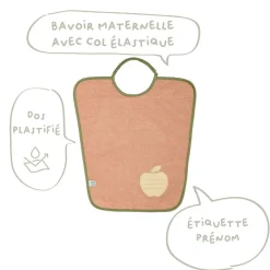 Lot de 2 bavoirs maternelle poire/pomme - je m'appelle - 35x38cm - fermeture élastiquée