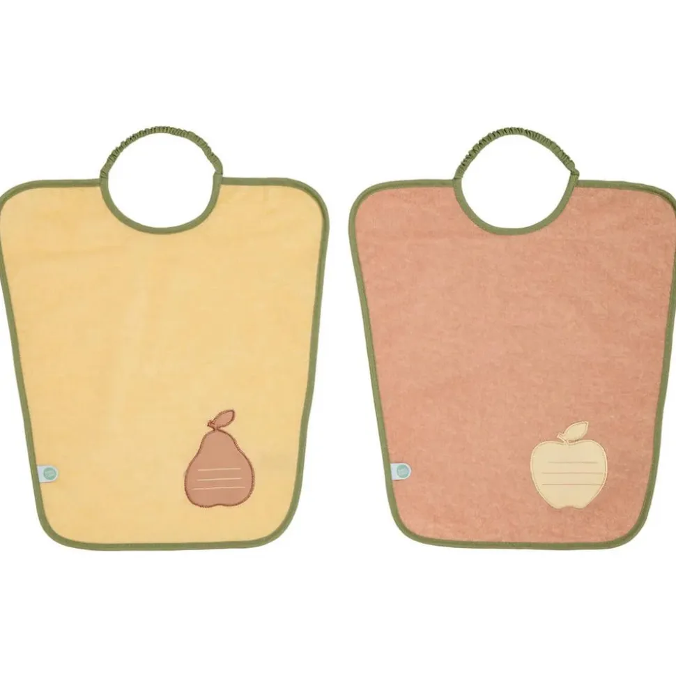 Lot de 2 bavoirs maternelle poire/pomme - je m'appelle - 35x38cm - fermeture élastiquée