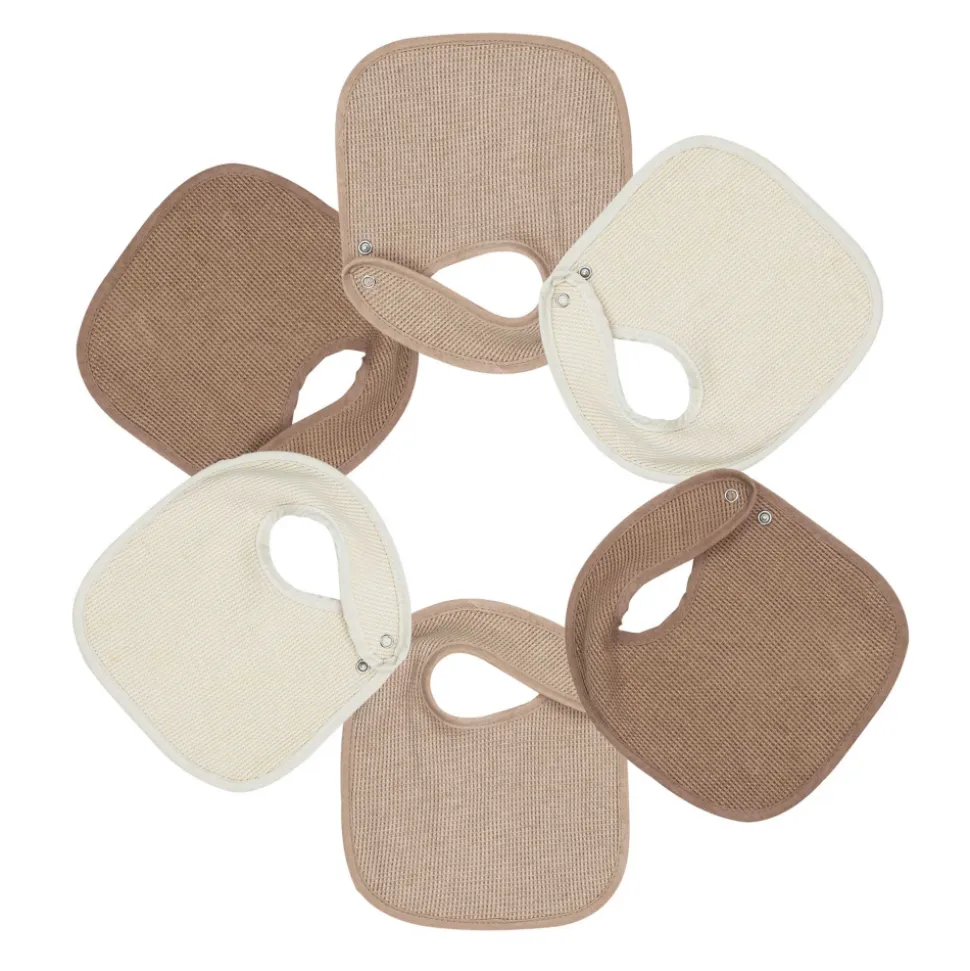 Lot de 6 bavoirs naissance nid d'abeille unis beige & choco
