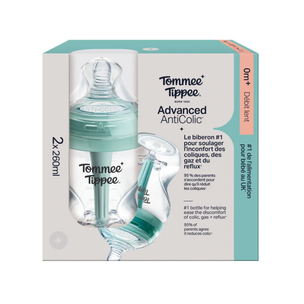 Lot de 2 biberons anti-colique avancé transparent 260 ml