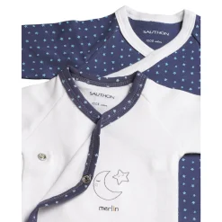 Lot de 2 bodies blanc et bleu naissance merlin