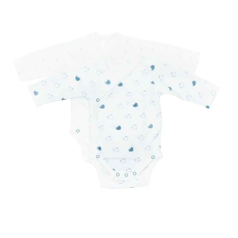 Lot de 2 bodies blanc et bleu naissance blue baleine