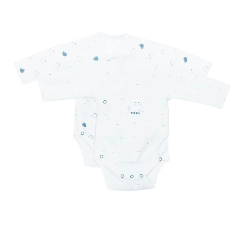 Lot de 2 bodies blanc et bleu naissance blue baleine