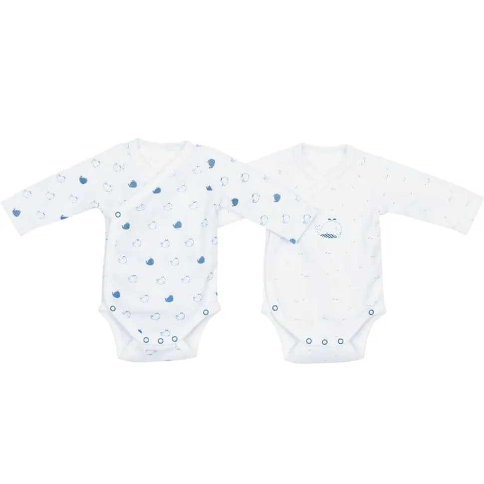 Lot de 2 bodies blanc et bleu naissance blue baleine