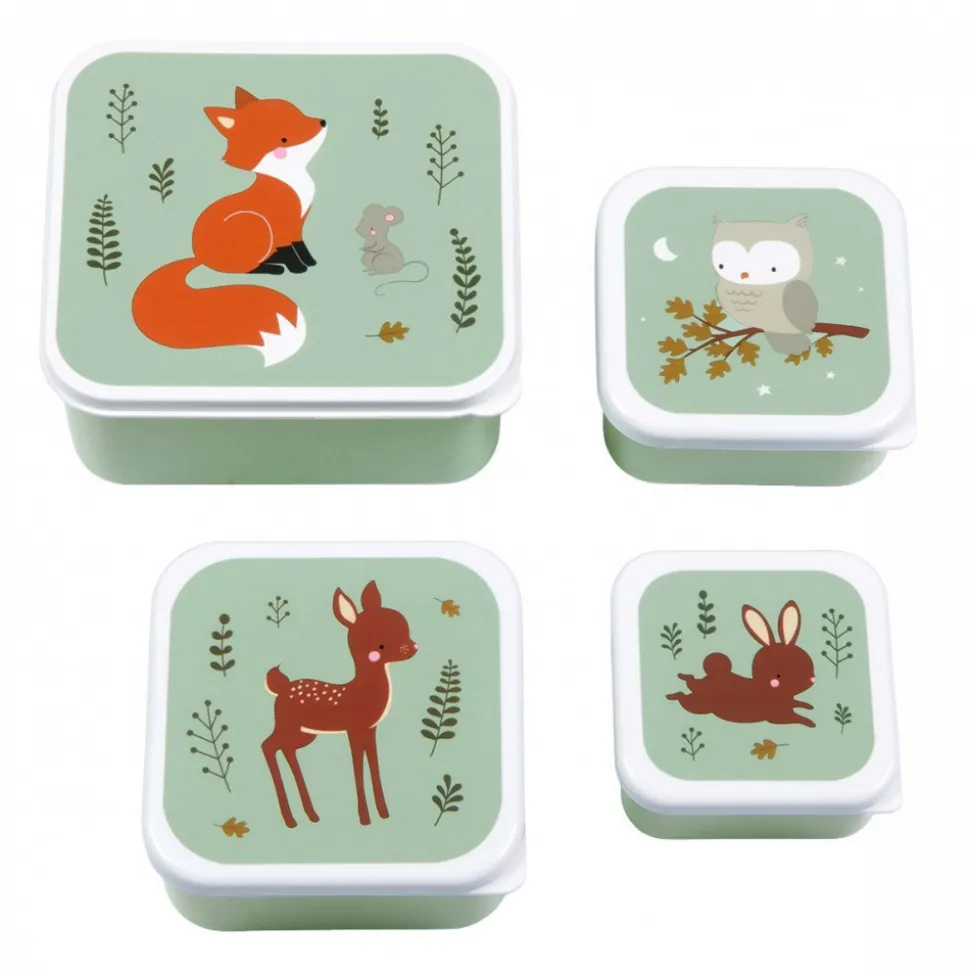 Lot de 4 boîtes à goûter amis de la forêt vert