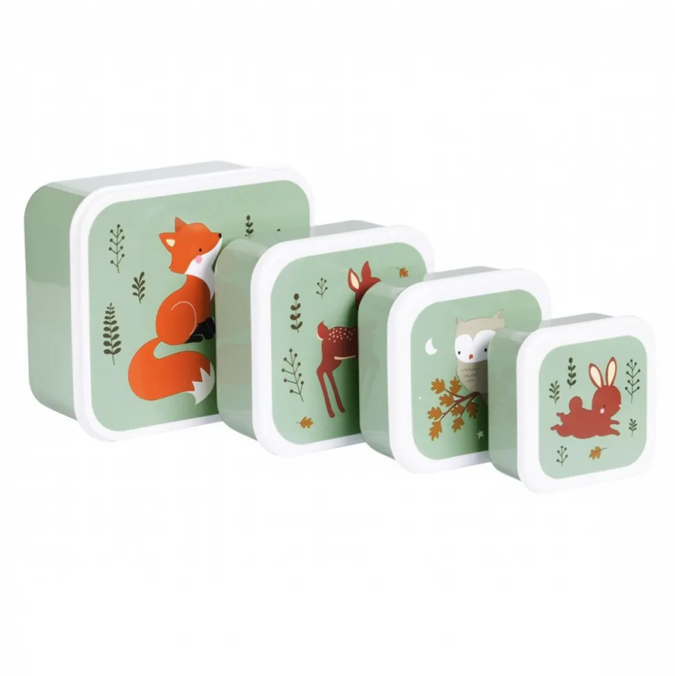 Lot de 4 boîtes à goûter amis de la forêt vert