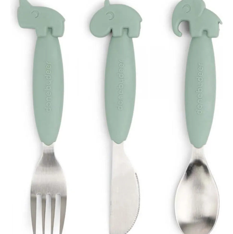 Lot de 3 couverts 3 easy-grip deer friends vert