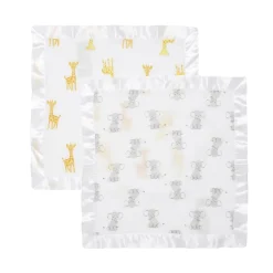 Lot de 2 couvertures-doudous en mousseline de coton safari babes