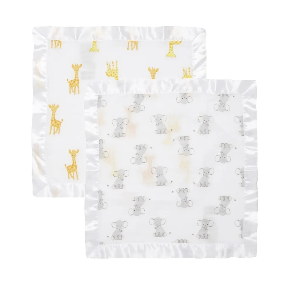 Lot de 2 couvertures-doudous en mousseline de coton safari babes