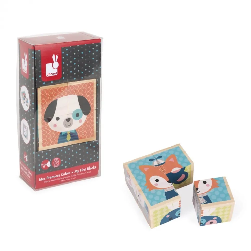Lot de 4 cubes en bois portraits de la forêt