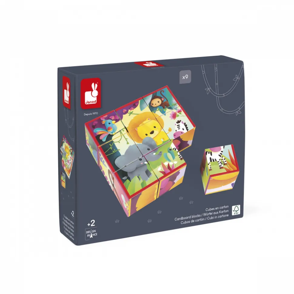 Lot de 9 cubes en carton animaux de la jungle